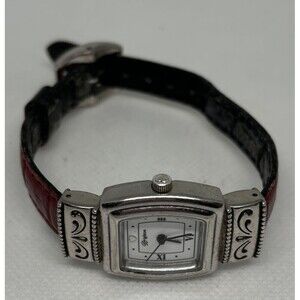 Brighton Waterford Watch Women Black Red Reversible Leather Band AS IS